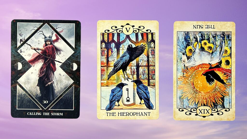 Cards from the Crow Tarot and the Dark Mirror Oracle decks