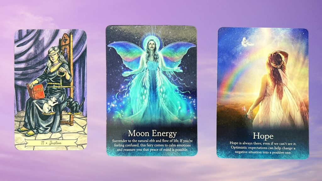 Cards from the Everyday Witch Tarot and the Oracle of the Fairies decks