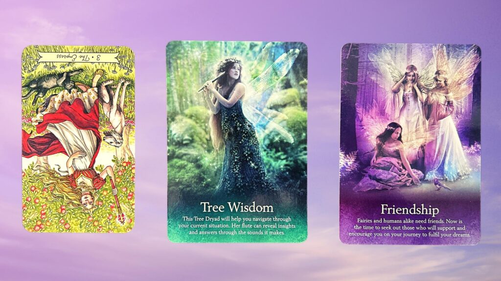 Cards from the Everyday Witch Tarot and the Oracle of the Fairies decks