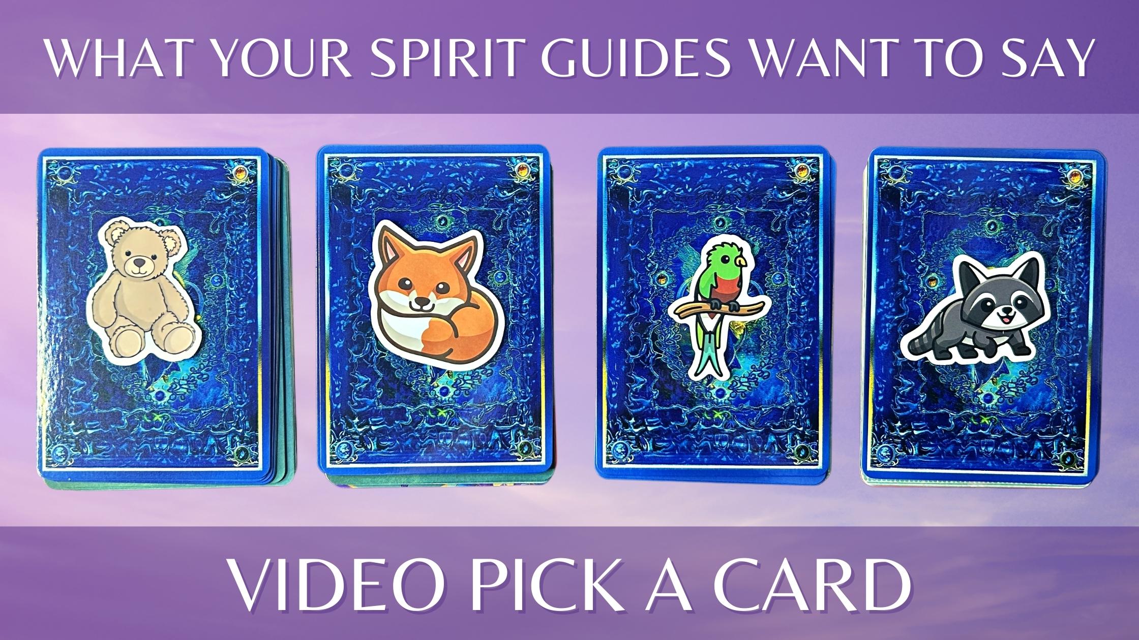 Four tarot and oracle pick a card piles with animal stickers on them