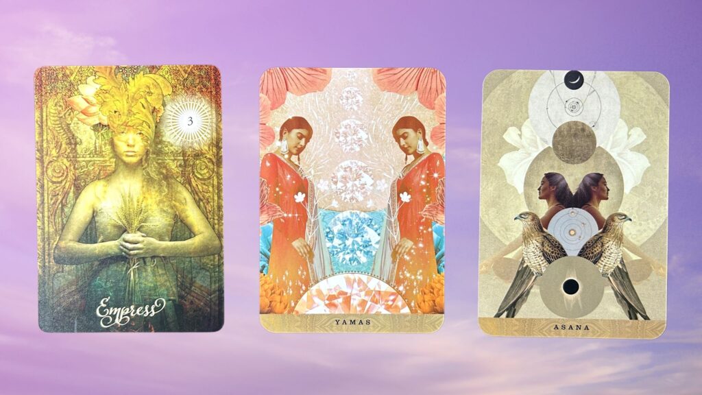 Cards from the Good Tarot and the Yogic Path Oracle decks