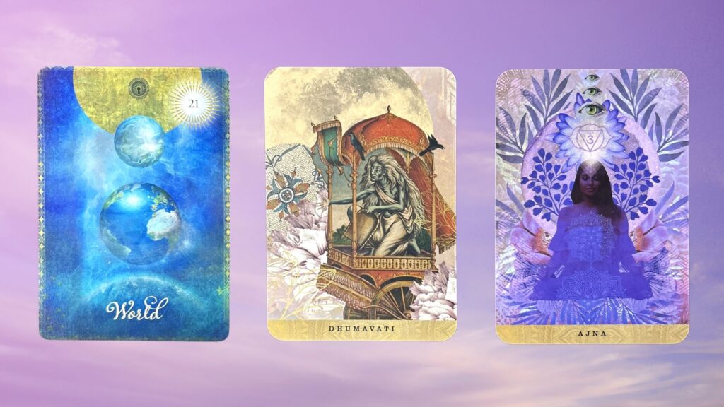 Cards from the Good Tarot and the Yogic Path Oracle decks