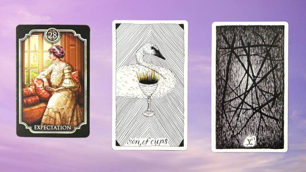 Cards from the Wild Unknown Tarot and the Fin de Siecle Kipper Oracle decks