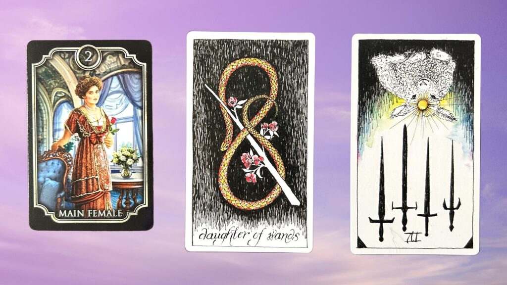 Cards from the Wild Unknown Tarot and the Fin de Siecle Kipper Oracle decks