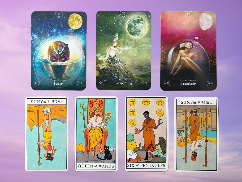 Cards from the Queen of the Moon Oracle and the Modern Witch Tarot decks