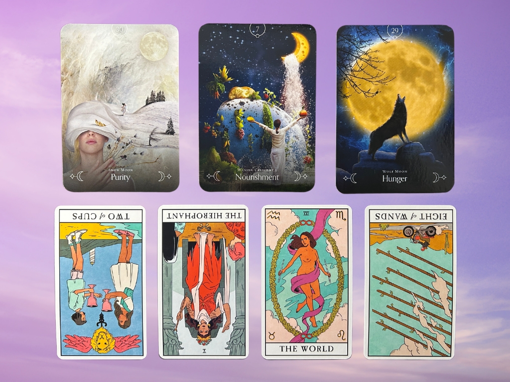 Cards from the Queen of the Moon Oracle and the Modern Witch Tarot decks