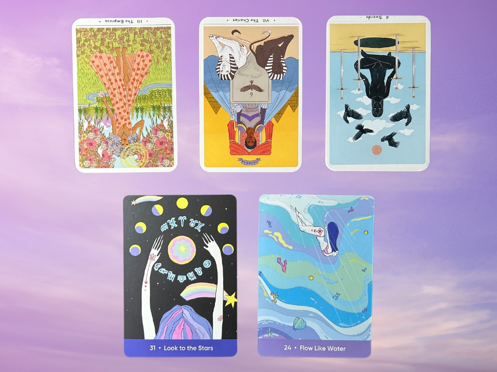 Cards from the True Heart Intuitive Tarot and the Sacred Self-care Oracle decks