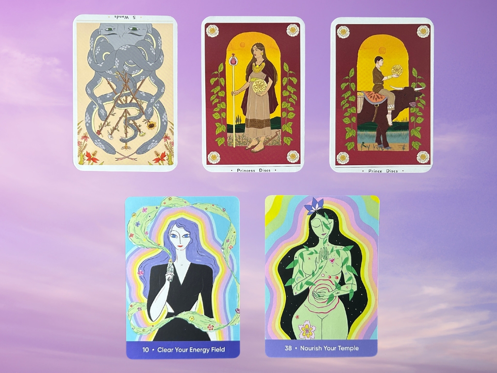 Cards from the True Heart Intuitive Tarot and the Sacred Self-care Oracle decks