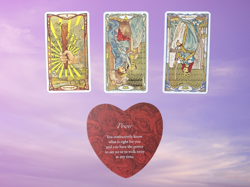 Cards from the Golden Art Nouveau Tarot and the Lovers Oracle decks