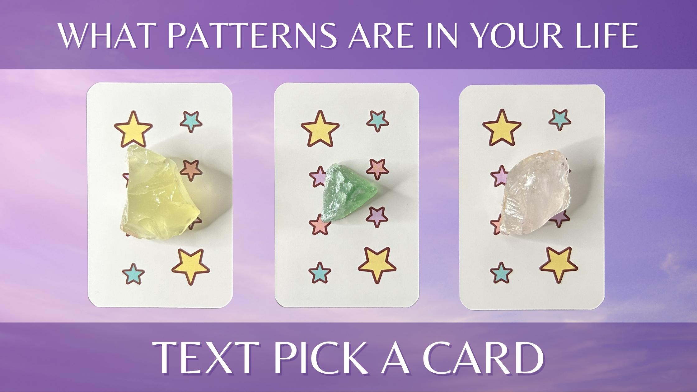 Three tarot pick a card piles with crystals on them