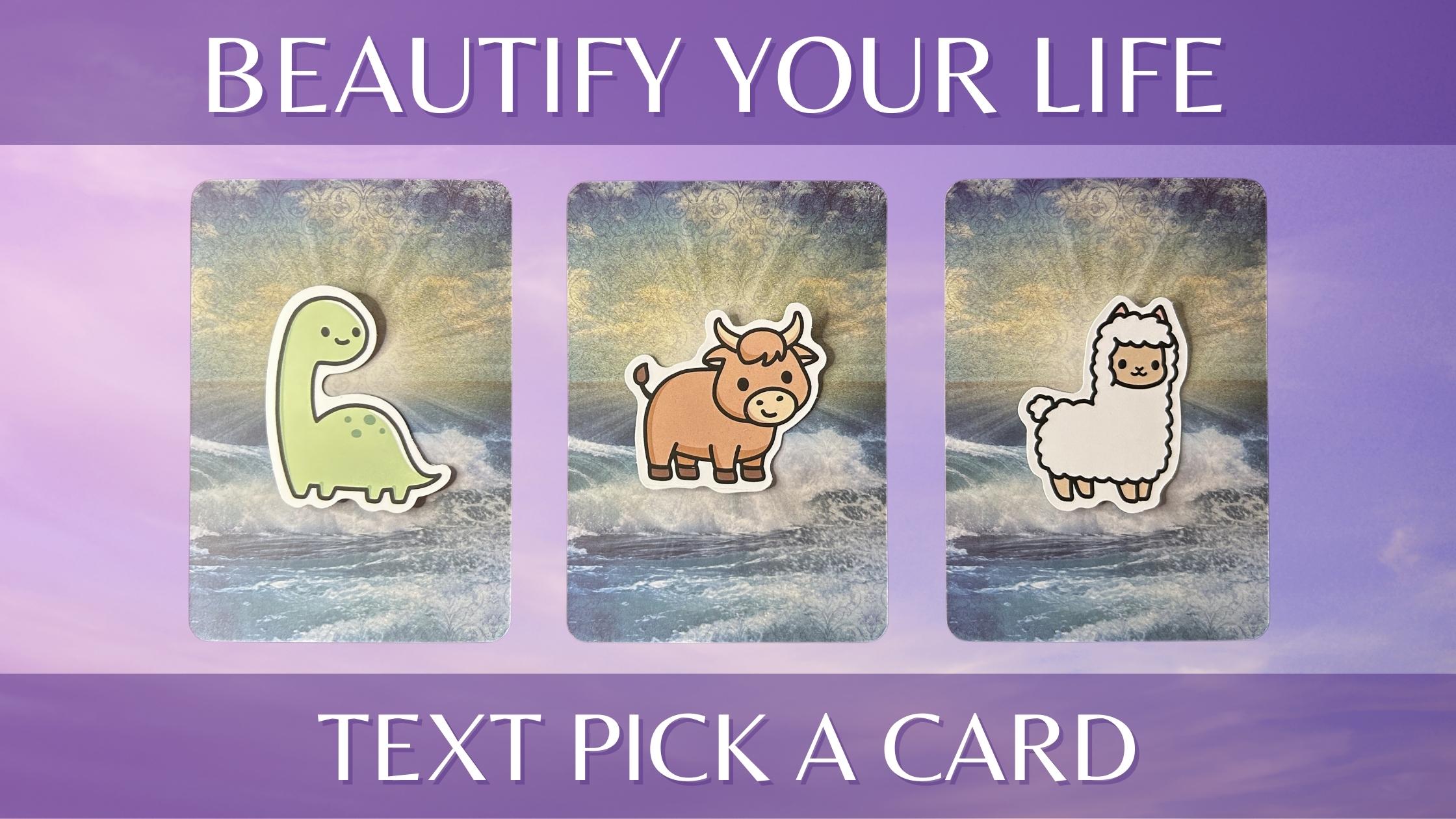 Three oracle card piles with animal stickers on them