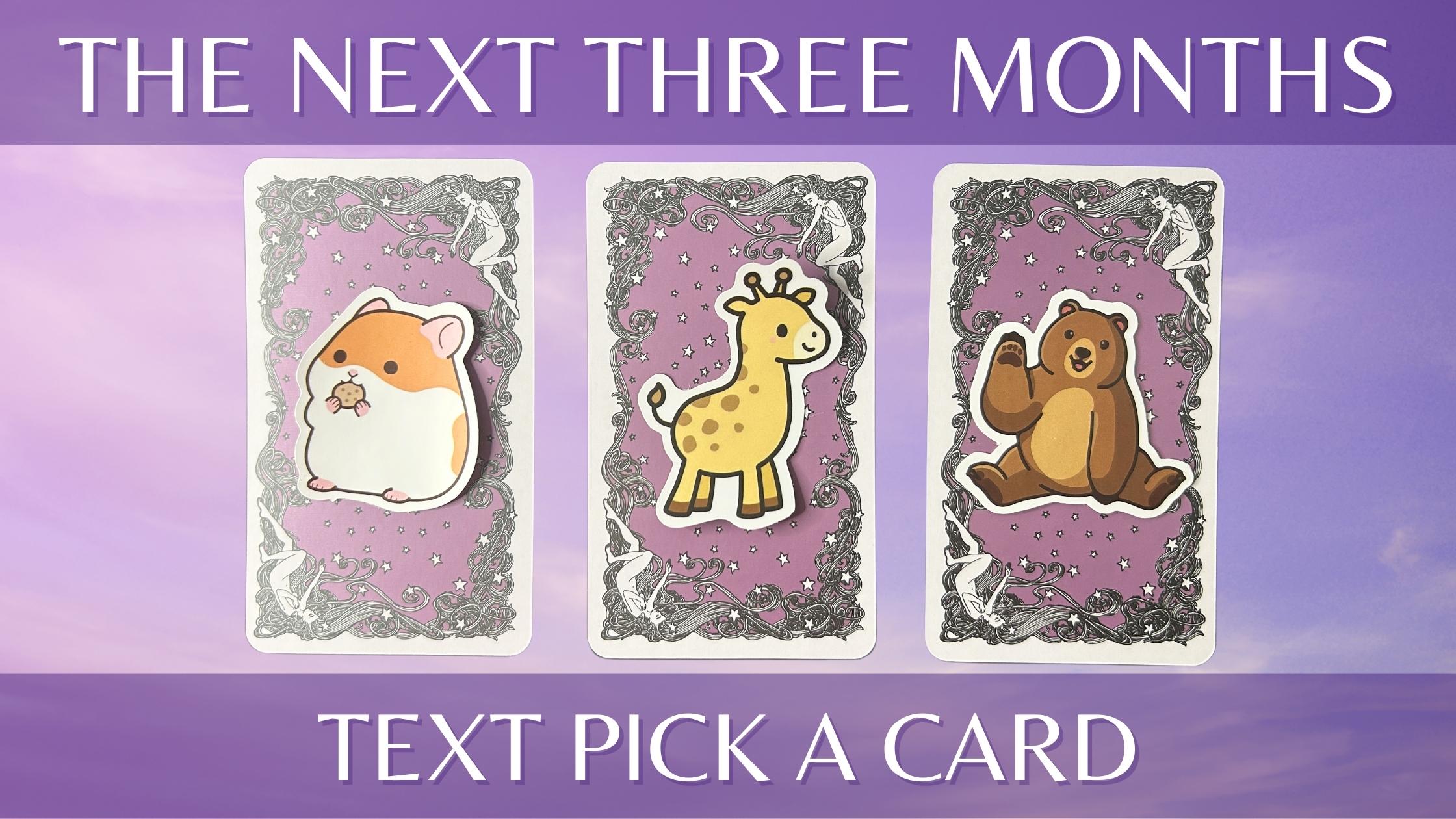 Three tarot pick a card piles with animal stickers on them