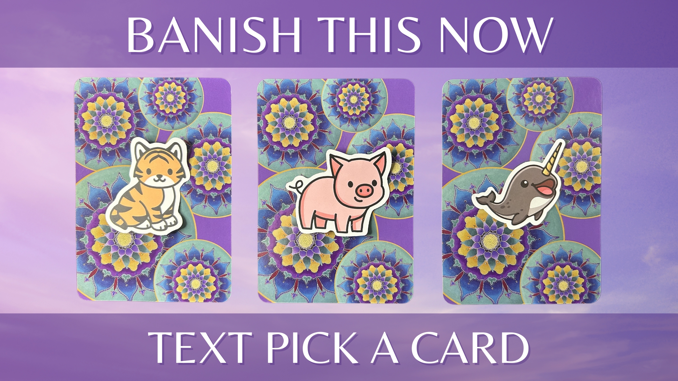 Three oracle pick a card piles with animal stickers on them