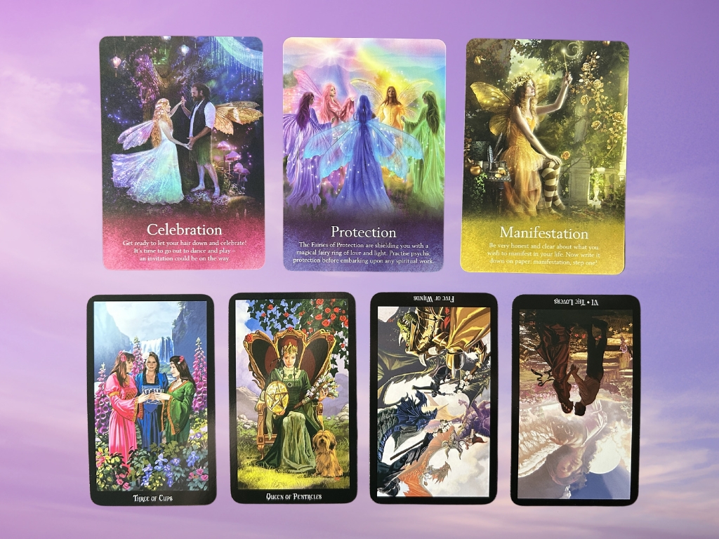 Cards from the Oracle of the Fairies and the Everyday Witch Tarot Deck