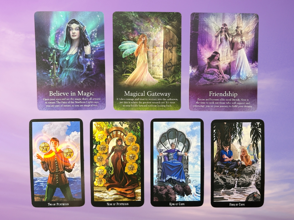 Cards from the Oracle of the Fairies and the Everyday Witch Tarot decks