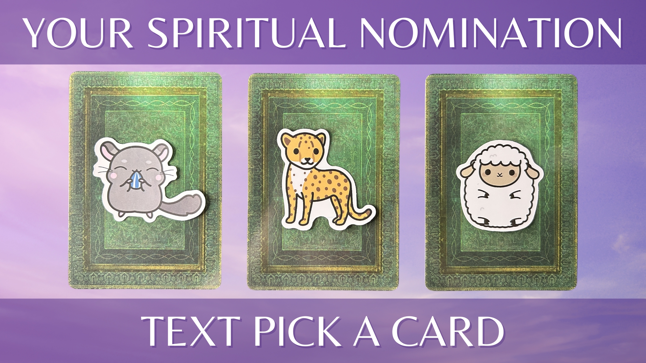 Three tarot pick a card piles with animal stickers on them