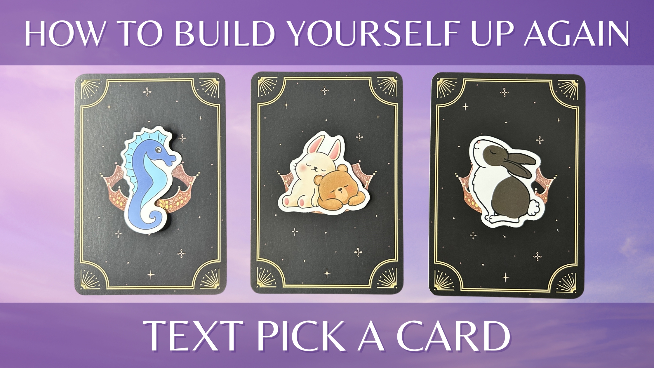 Three oracle pick a card piles with animal stickers on them