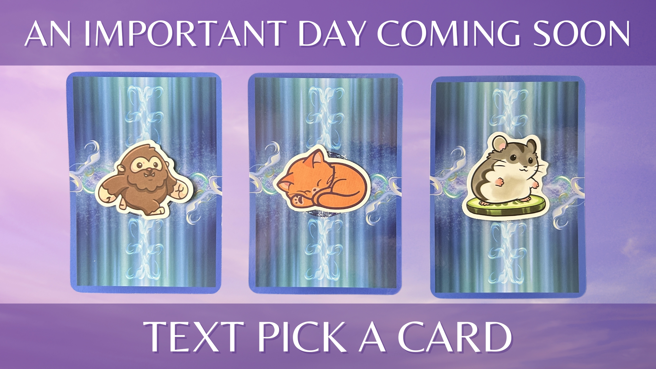 Three oracle card piles with animal stickers on them