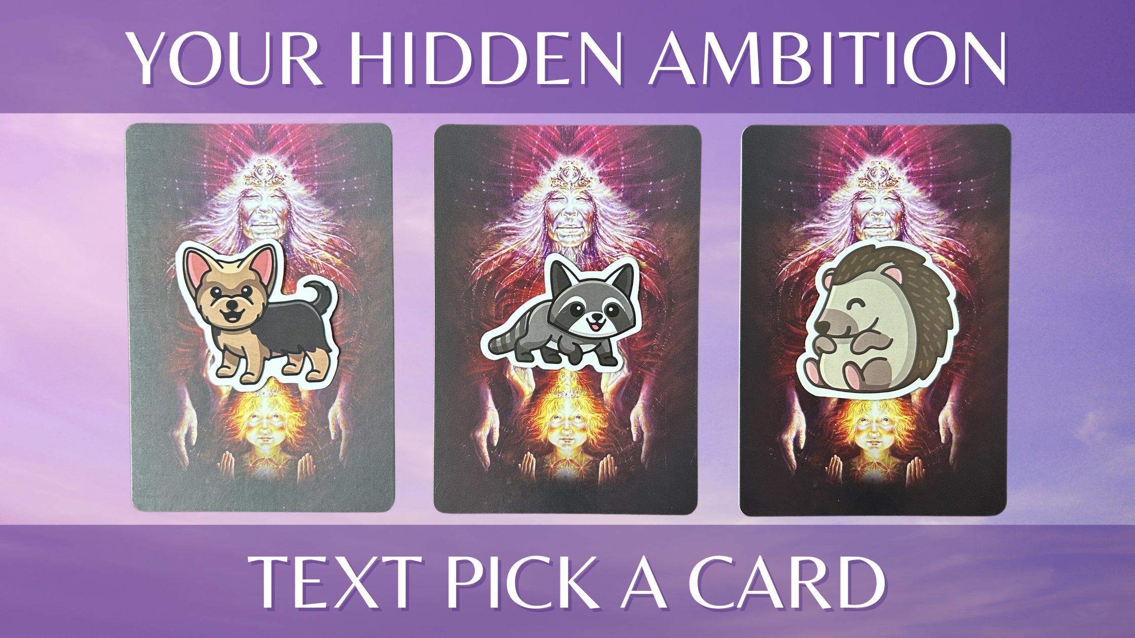 Three oracle pick a card piles with animal stickers on them