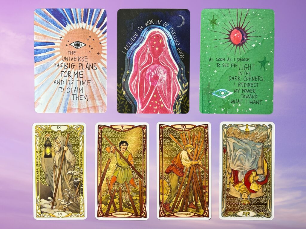 Cards from the Super Attractor Oracle and the Golden Art Nouveau Tarot decks