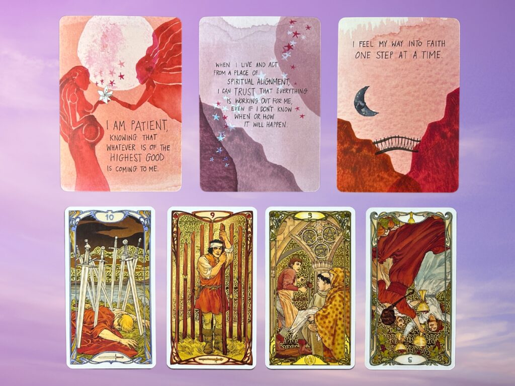 Cards from the Super Attractor Oracle and the Golden Art Nouveau Tarot decks