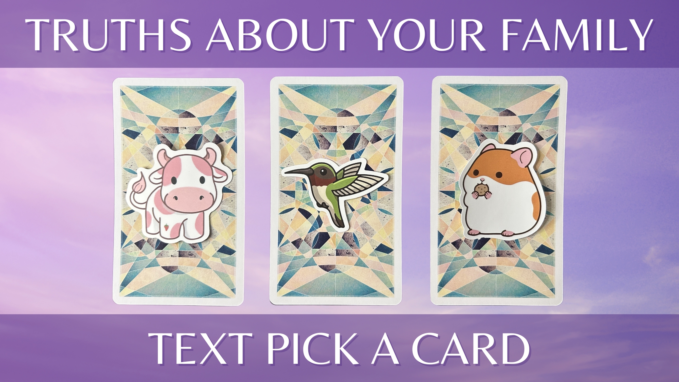 Three tarot pick a card piles with animal stickers on them