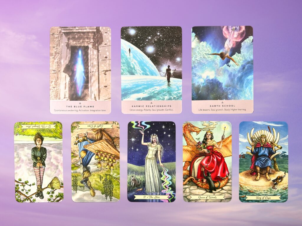 Cards from the Starseed Oracle and the Everyday Witch Tarot deck