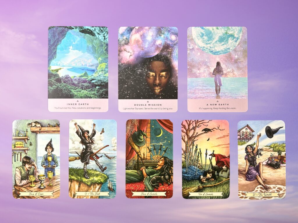 Cards from the Starseed Oracle and the Everyday Witch Tarot deck