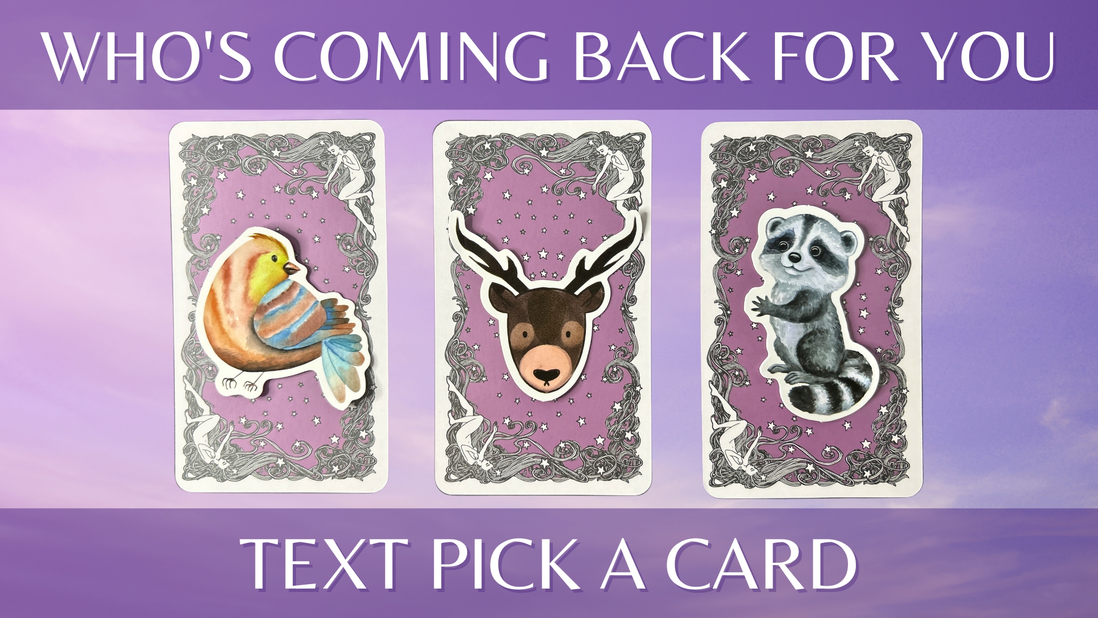 Three tarot pick a card piles with animal stickers on them