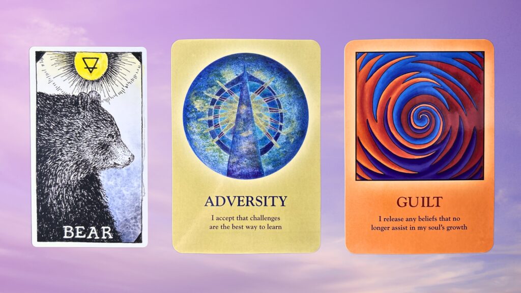 Cards from the Animal Spirit Oracle and the Sou;'s Journey Lesson Oracle decks