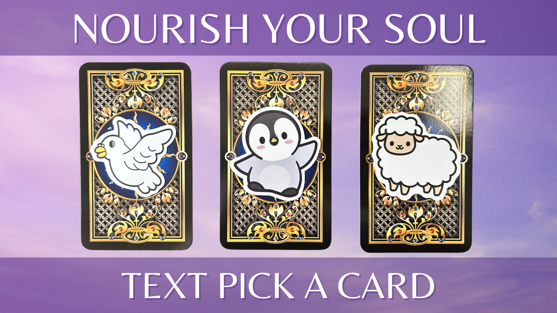 Three tarot pick a card piles with animal stickers on them