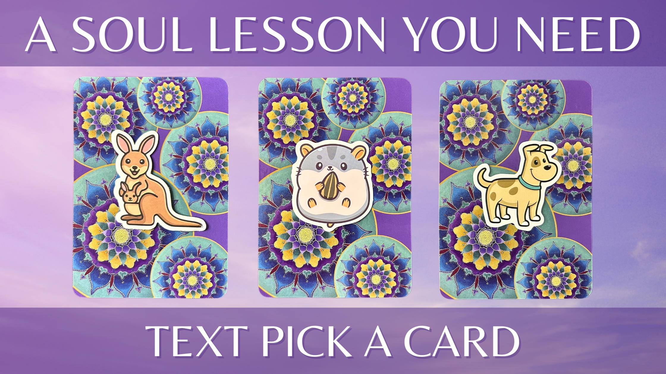 Three oracle pick a card piles with animal illustrations on them