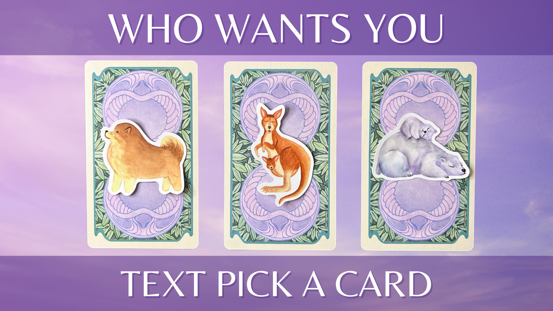 Three tarot pick a card piles with animal stickers on them