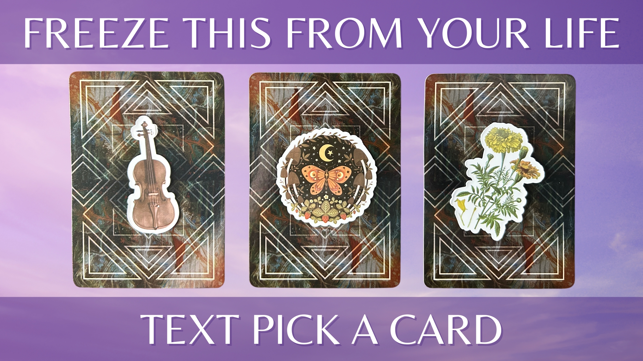 Three oracle pick a card piles with vintage illustrations on them