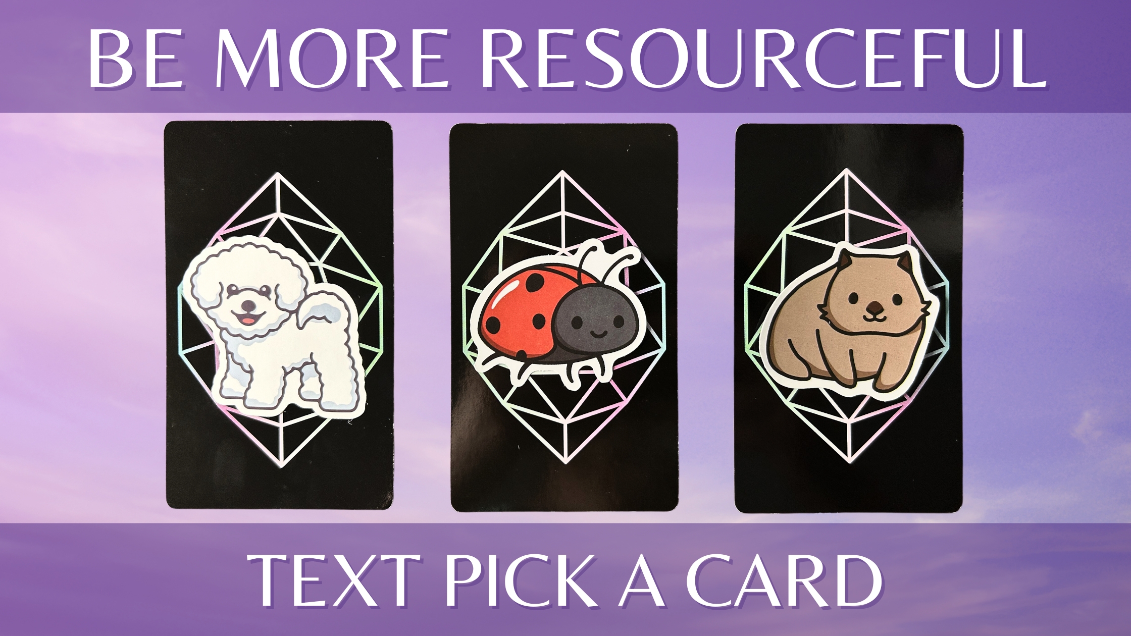 Three tarot pick a card piles with cute animal stickers on them