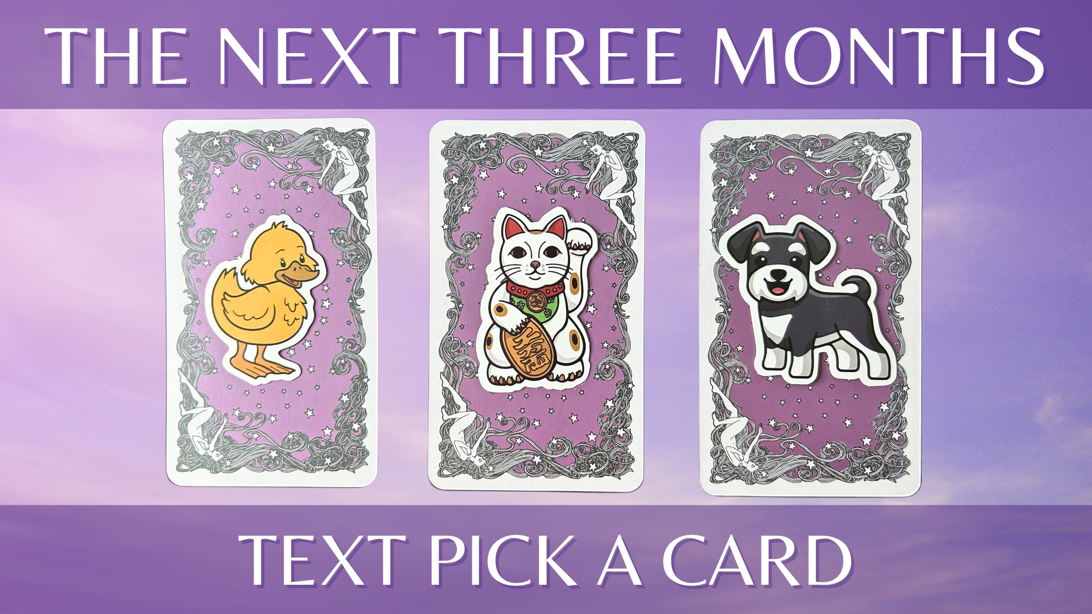 Three tarot pick a card piles with animal illustrations on them