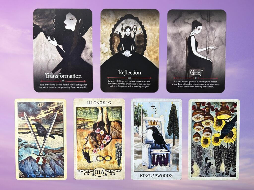 Cards from the Seasons of the Witch: Samhain Oracle and the Crow Tarot deck