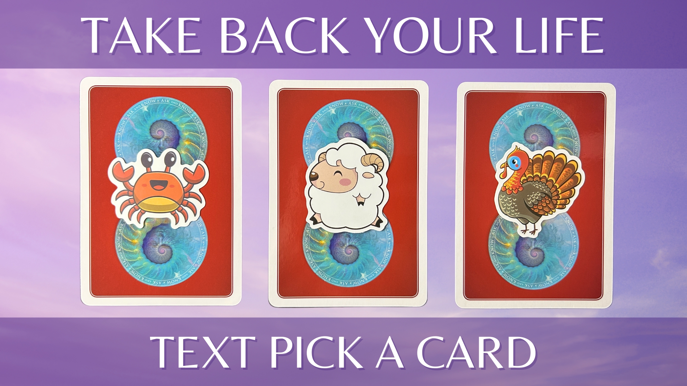 Three oracle pick a card piles with cute animal illustrations on them