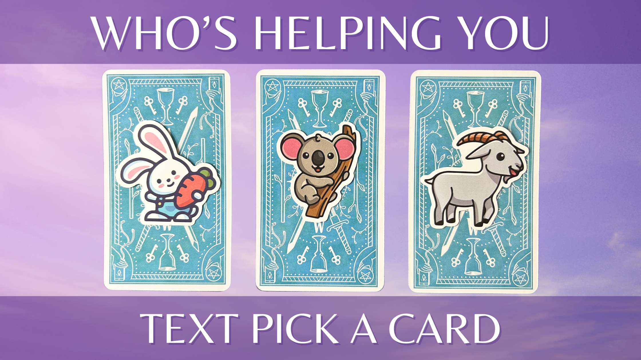 Three tarot pick a card piles with cute animal illustrations on them