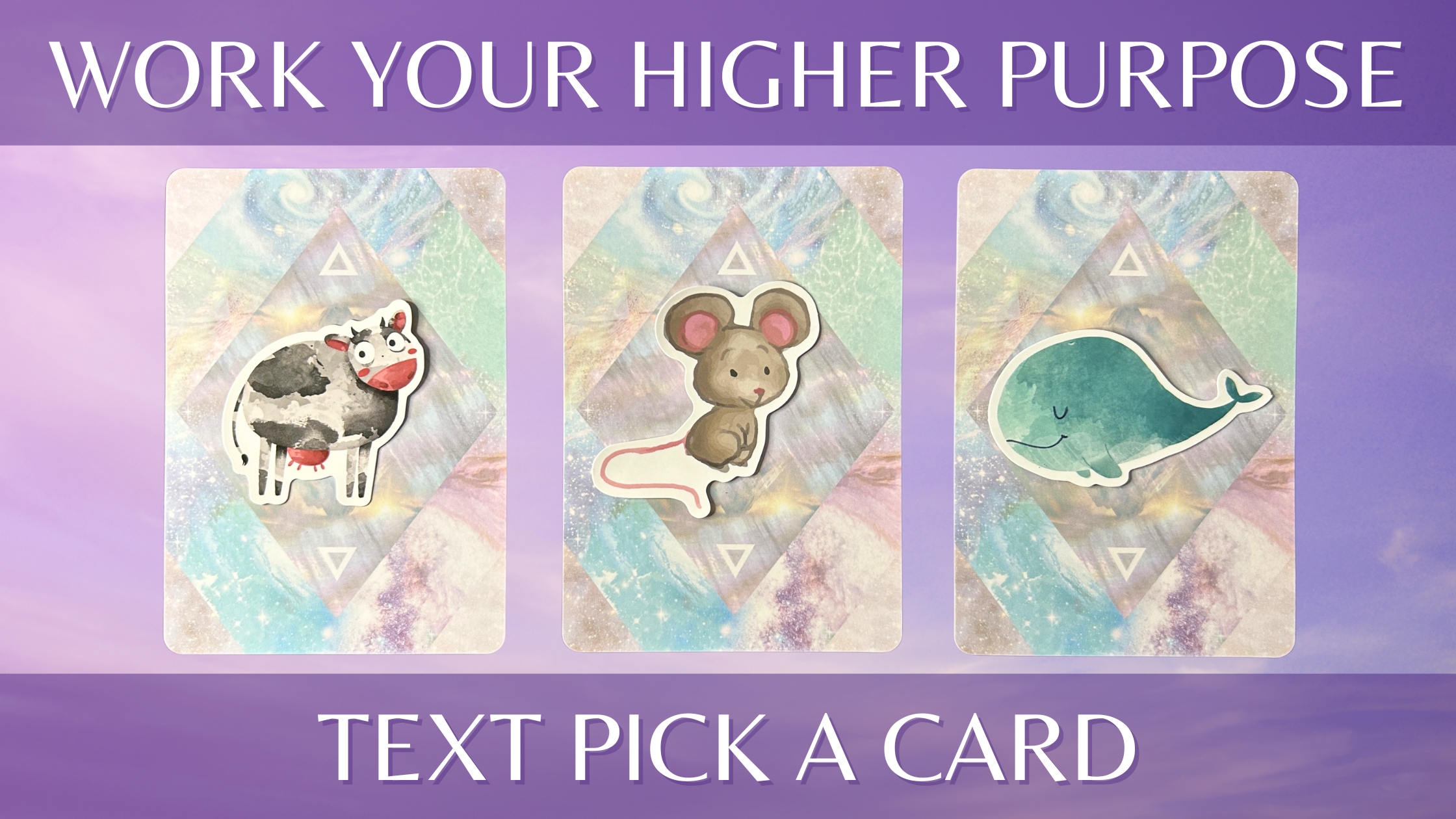 Three oracle pick a card piles with cute animal illustrations on them