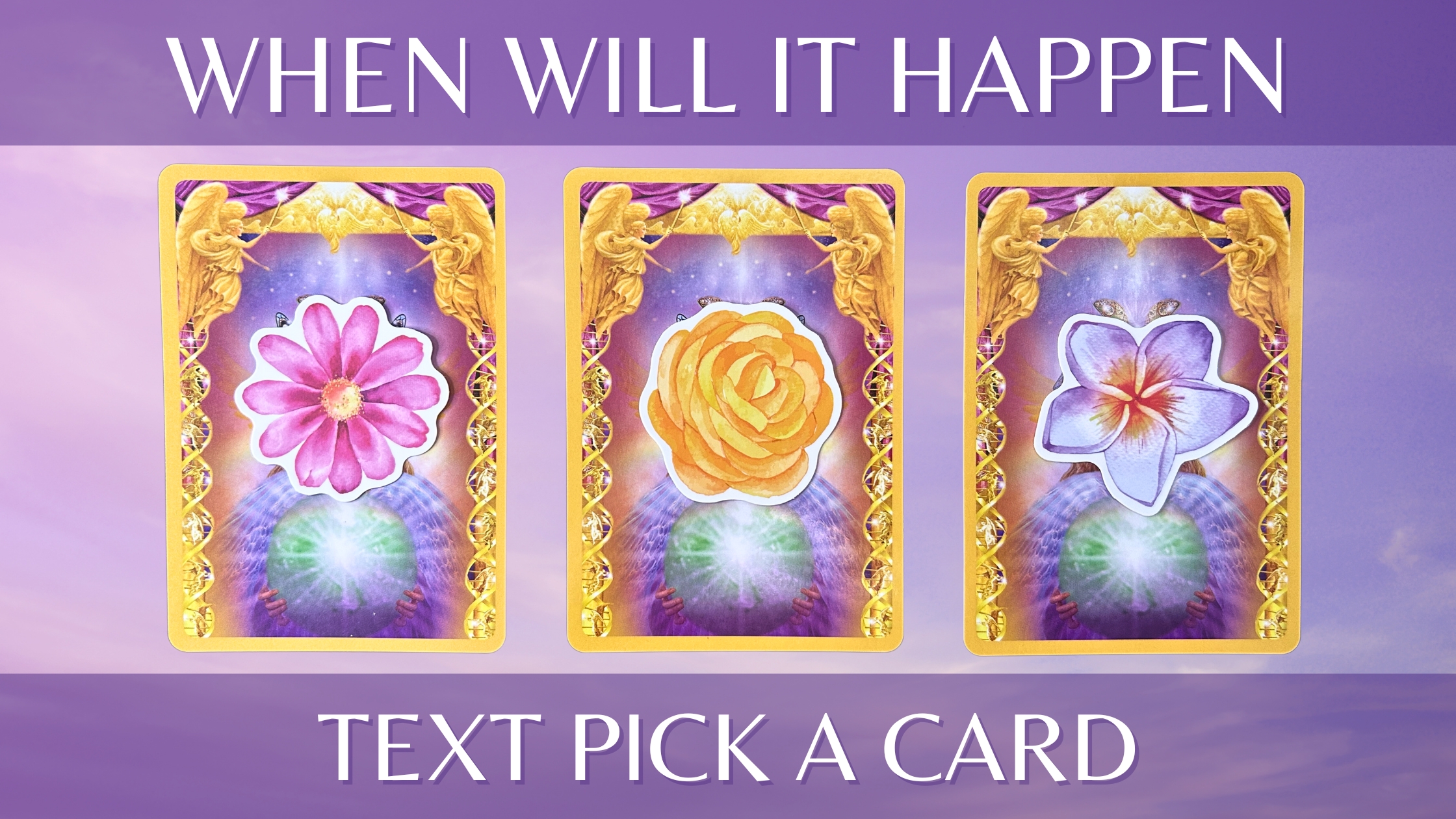 Three oracle pick a card piles with flower illustrations on them