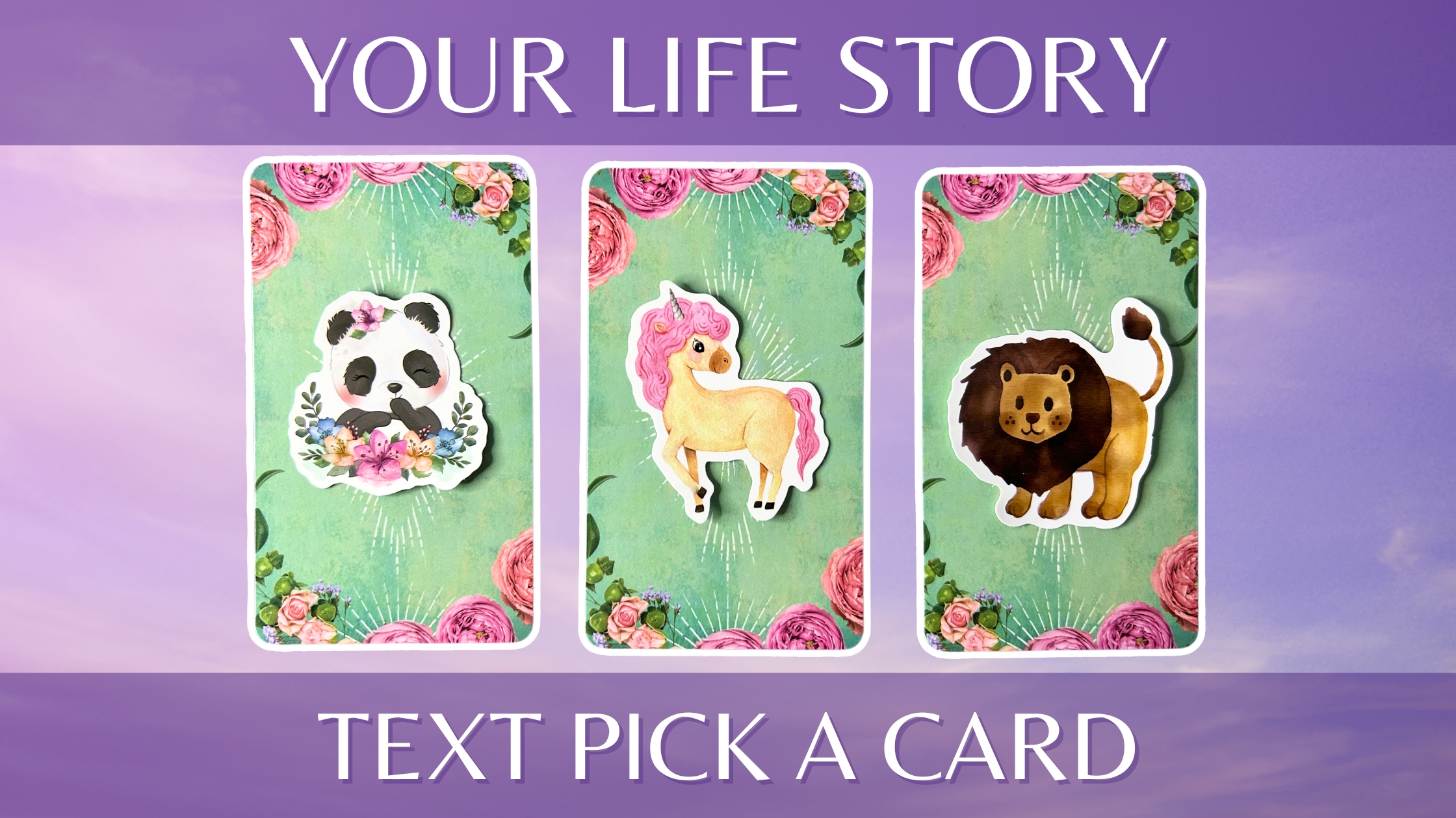 Three pick a card piles from the Muse Tarot: pile 1 - panda, pile 2 - unicorn, pile 3 - lion