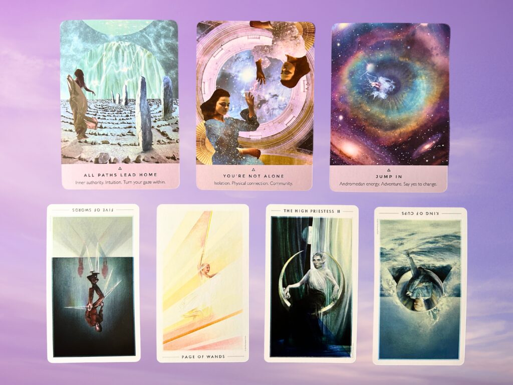 Cards from the Starseed Oracle and the Fountain Tarot decks