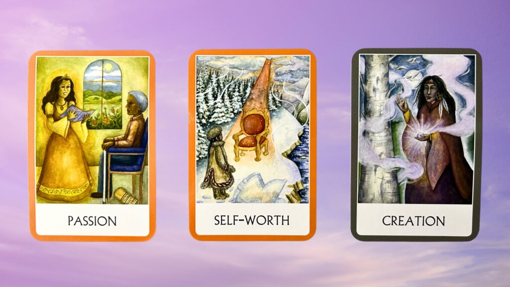 Cards from the Chakra Wisdom Oracle deck: Passion, Self-worth, and Creation