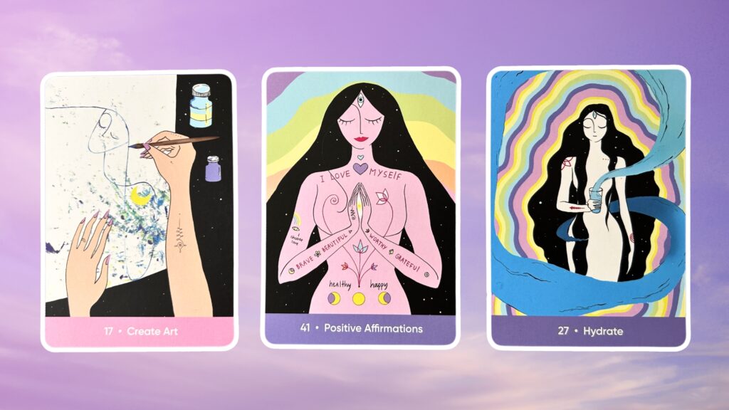 Cards from the Sacred Self-Care Oracle deck: Create Art, Affirmations, and Hydrate