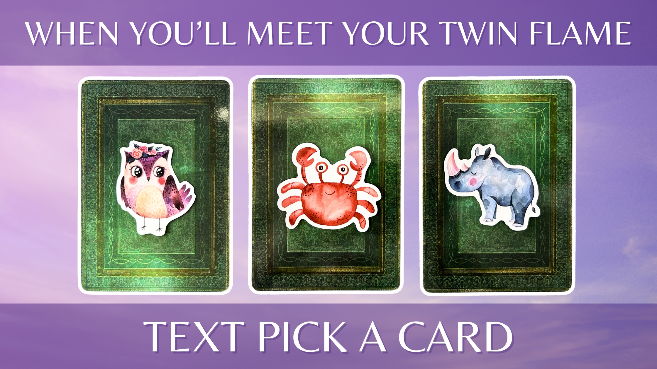 Three tarot pick a card piles from the Good Tarot deck: pile 1 - owl, pile 2 - lobster, pile 3 - rhino