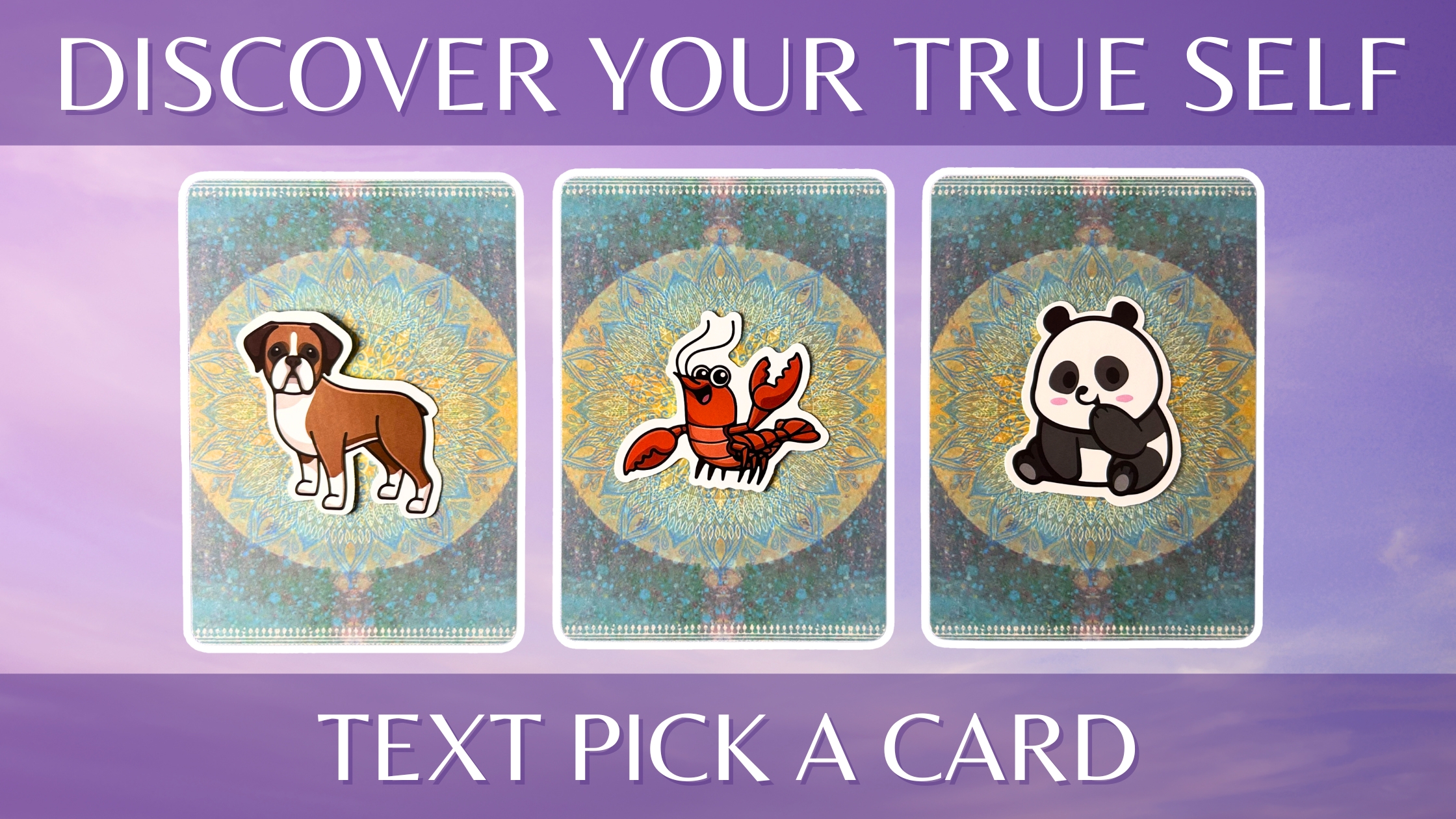 Three pick a card piles from the Animal Spirit Oracle deck: pile 1 - dog, pile 2 - lobster, and pile 3 - panda