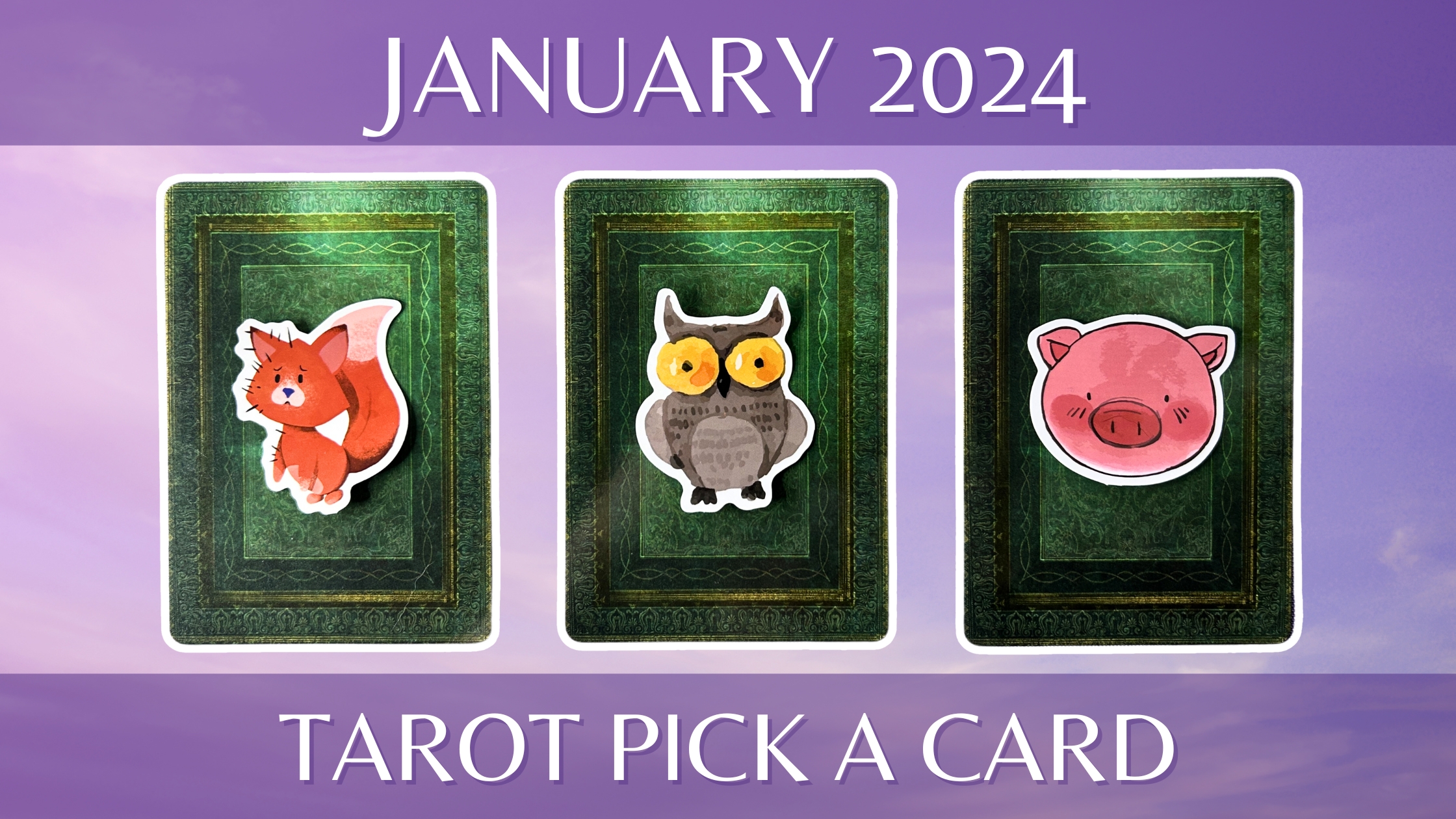 Three pick a card piles from the Good Tarot deck: pile 1 - fox, pile 2 - owl, and pile 3 - pig