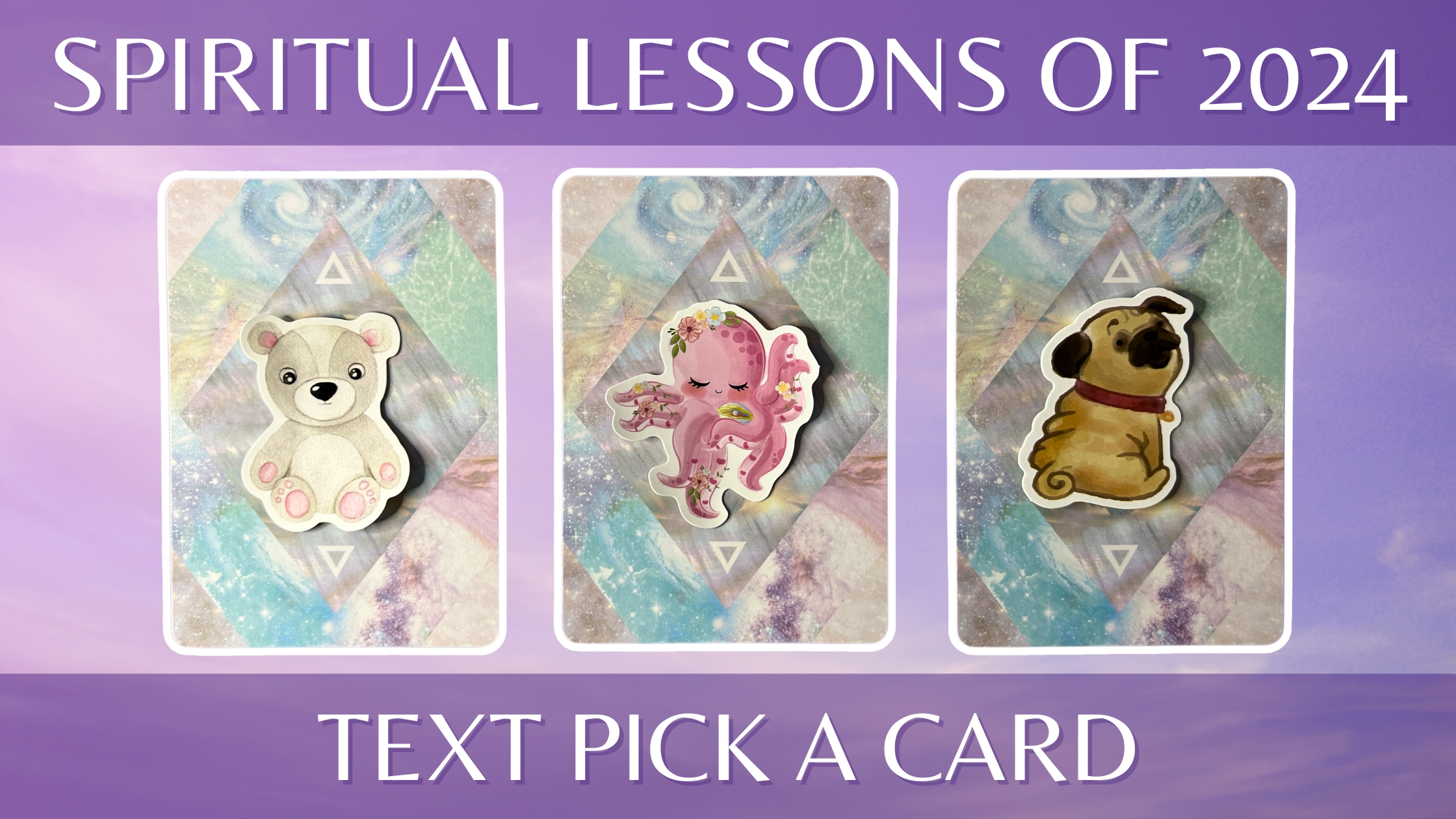 Three pick a card piles from the Starseed Oracle deck: pile 1 - bear, pile 2 - octopus, and pile 3 - dog