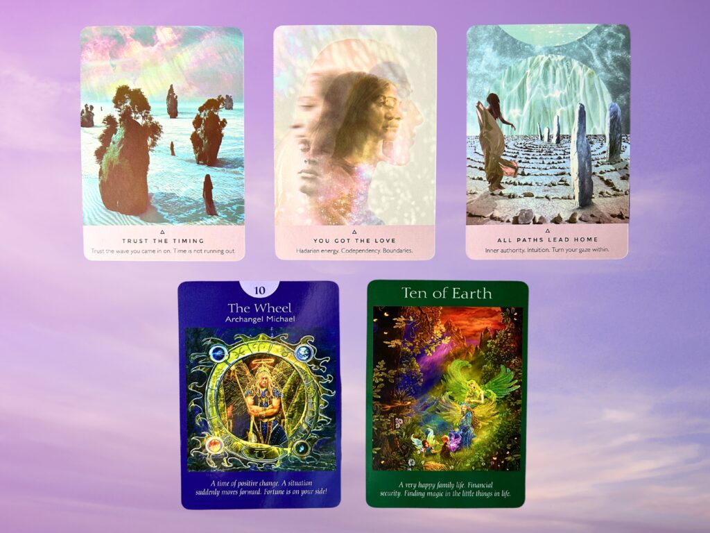 Cards from the Starseed Oracle and the Angel Tarot decks